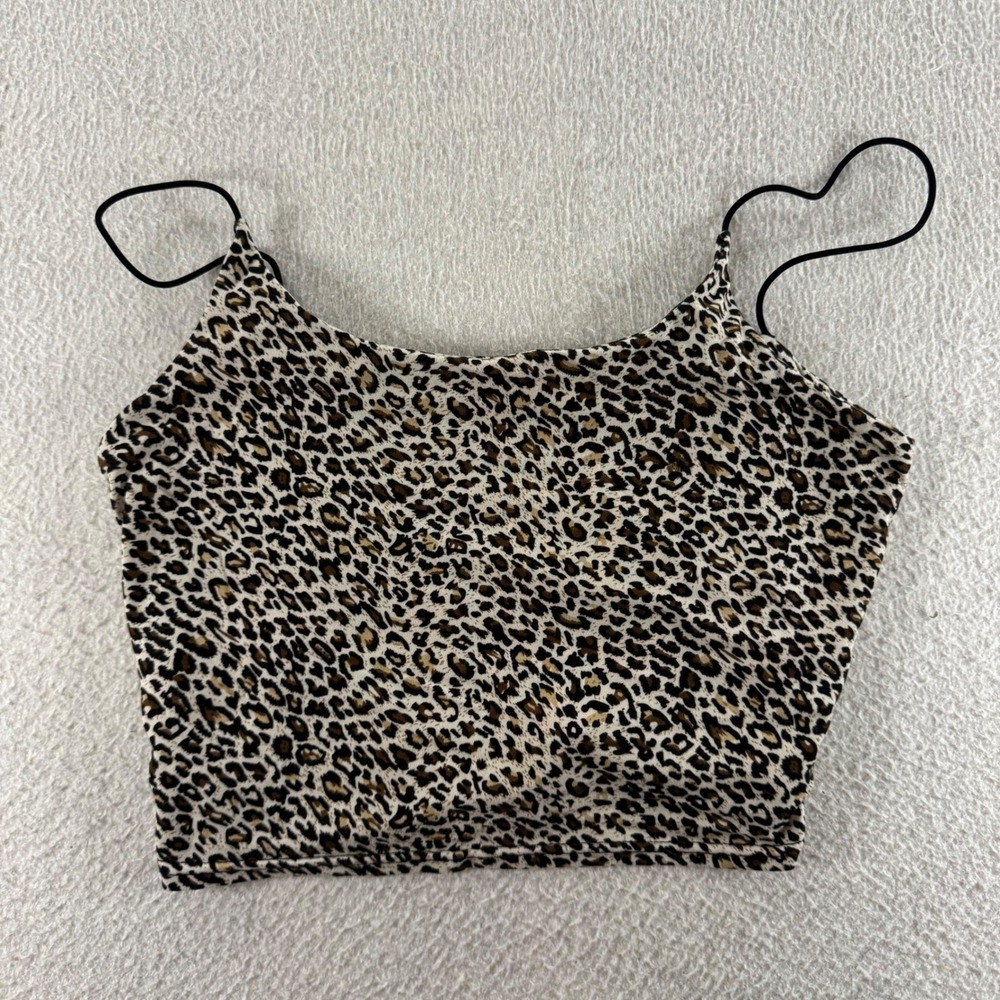 Romwe Leopard Cami Crop Top Women L Tan Brown Good Animal Print Spaghetti